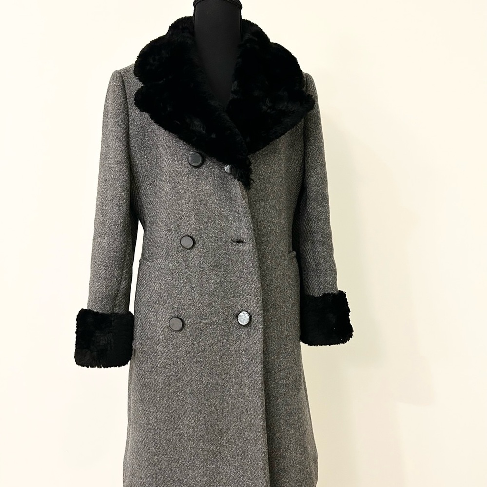 Vintage Arista New York Wool Coat w/Black Faux Fur Collar & Cuffs - Union Made